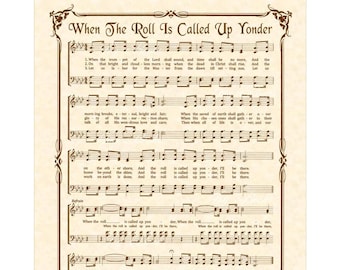 When the Roll Is Called Up Yonder A.K.A. When The Trumpet Of The Lord Shall Sound 8x10 Antique Hymn Art Print Natural Parchment Sepia Brown