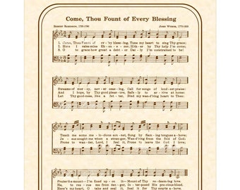COME THOU FOUNT Of Every Blessing - 8X10 Antique Hymn On Parchment Art Print Sheet Music Wall Art Christian Home & Office Decor Faith