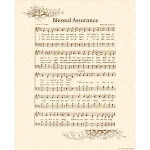 BLESSED ASSURANCE Hymn Wall Art Christian Home & Office Decor Vintage Verses Sheet Music Songs About Jesus By Fanny Crosby Inspirational Art