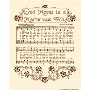 GOD MOVES In A MYSTERIOUS Way - Christian Home & Office Decor - Hymn Wall Art Parchment - Vintage Verses Sheet Music Wall Art- Inspirational