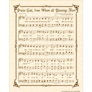 PRAISE GOD FROM Whom All Blessings Flow - Doxology- Christian Home & Office Decor Wall Art Hymn Wall Art Vintage Verses Sheet Music Wall Art