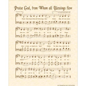 PRAISE GOD FROM Whom All Blessings Flow - Doxology- Christian Home & Office Decor Wall Art Hymn Wall Art Vintage Verses Sheet Music Wall Art