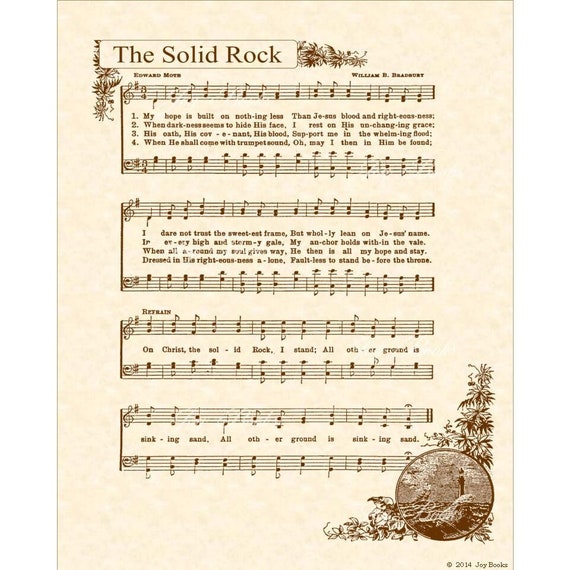 THE SOLID ROCK Aka My Hope is Built 8 X 10 Antique Hymn 