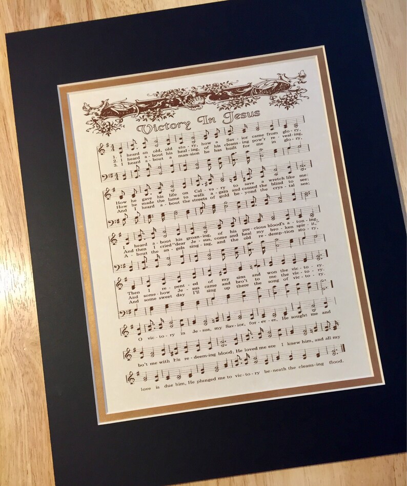 VICTORY IN JESUS 8 x 10 Antique Hymn Art Print Natural Parchment Sepia Brown Ink Other Colors Available Sheet Music Savior Glory Story image 6