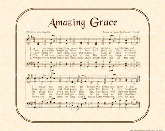 AMAZING GRACE Hymn Art Custom Christian Home Decor VintageVerses Sheet Music Inspirational Wall Art When We've Been There Ten Thousand Years