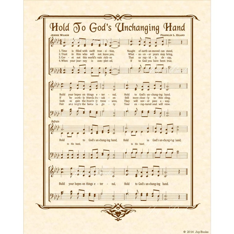 HOLD to GOD'S Unchanging Hand 8x10 Antique Hymn Art Print Natural ...