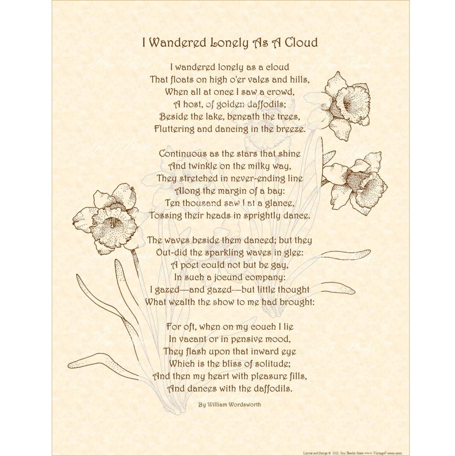 I Wandered Lonely as A Cloud Poem by William Wordsworth Home Etsy