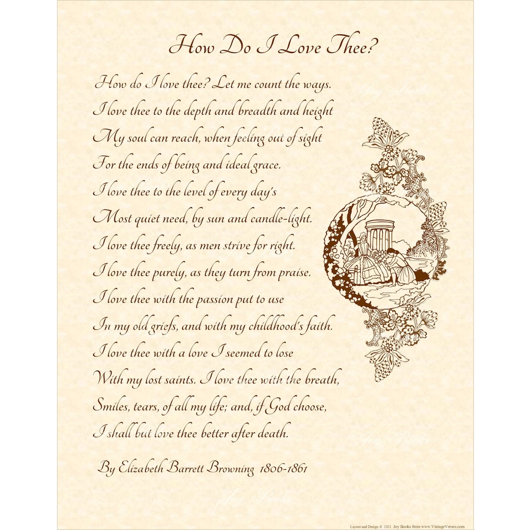 How Do I Love Thee Poem by Elizabeth Barrett Browning Home and Office Wall Art Calligraphy Wall