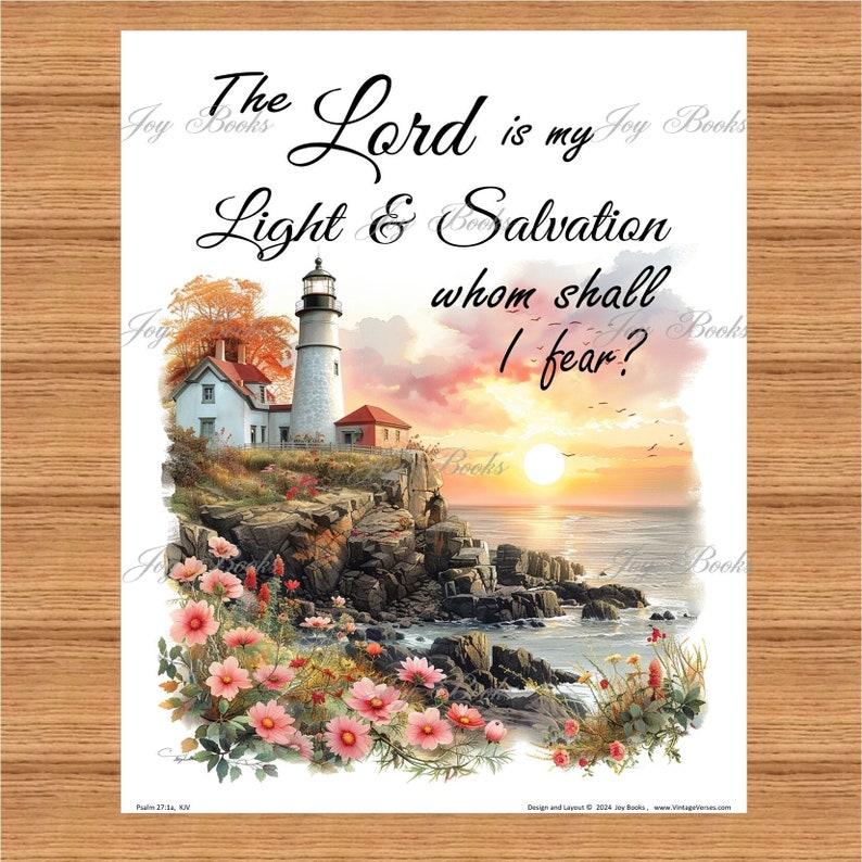 Light and Salvation Psalm 271a Christian Home & Office Decor Vintage