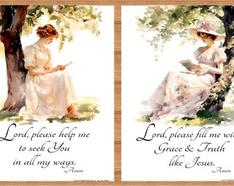 Personal Prayers - Set of 2 Verses Christian Home & Office Decor Vintage Verses Calligraphy Inspirational Wall Art Woman Faith Inspirational