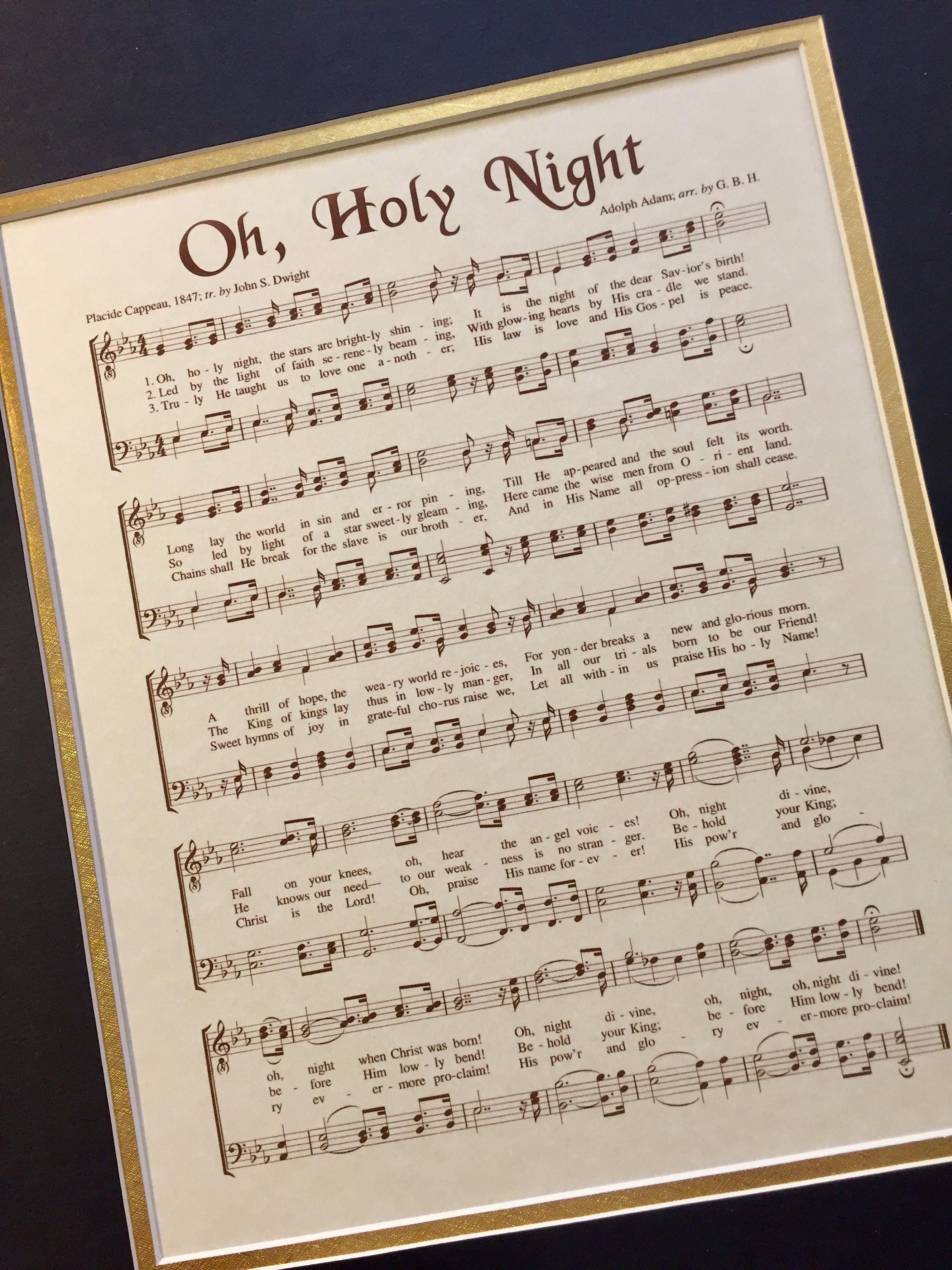 OH HOLY NIGHT - 11x14 Antique Hymn Art Print Vintage Verses Sheet Music  Natural Parchment Sepia Brown Ink O Night Divine Savior Lord Christ