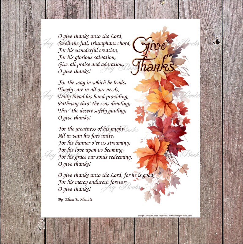 Give Thanks Poem by Eliza E Hewitt - Home & Office Decor Poetry Wall ...