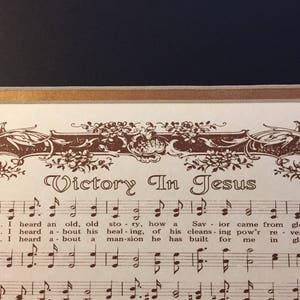VICTORY IN JESUS 8 x 10 Antique Hymn Art Print Natural Parchment Sepia Brown Ink Other Colors Available Sheet Music Savior Glory Story image 5