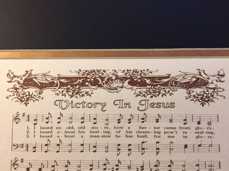 VICTORY IN JESUS 8 x 10 Antique Hymn Art Print Natural Parchment Sepia Brown Ink Other Colors Available Sheet Music Savior Glory Story image 5