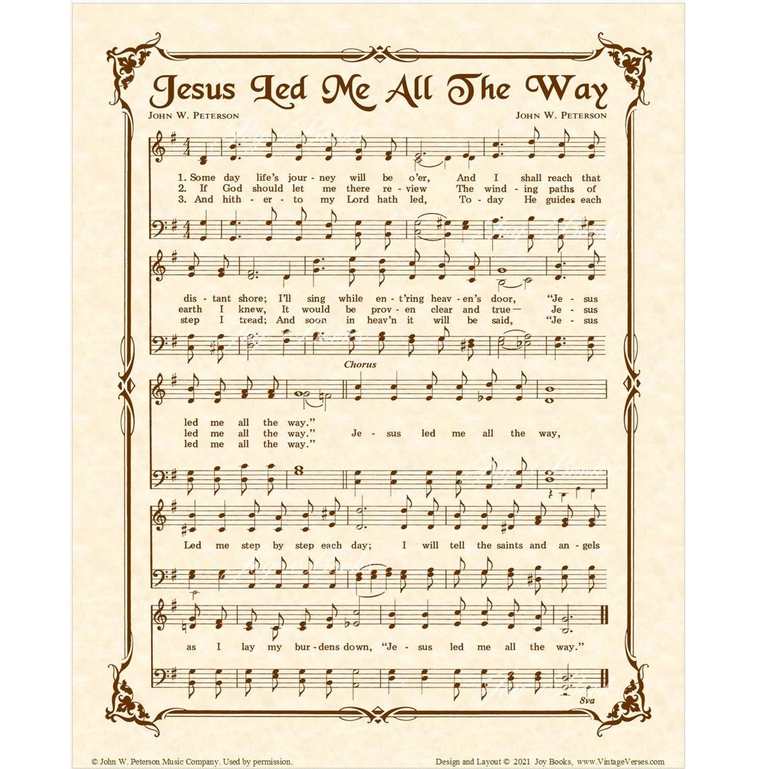 Jesus Led Me All the Way Christian Home & Office Decor Sheet Music Wall Art Hymn on Parchment