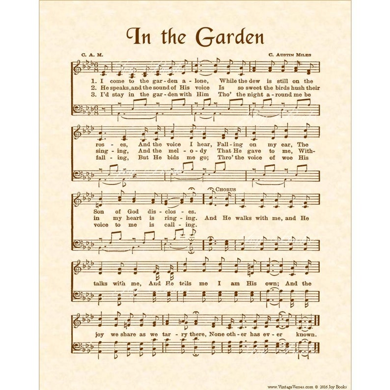 IN The GARDEN AKA I Come To The Garden Alone Hymn Wall Art Etsy