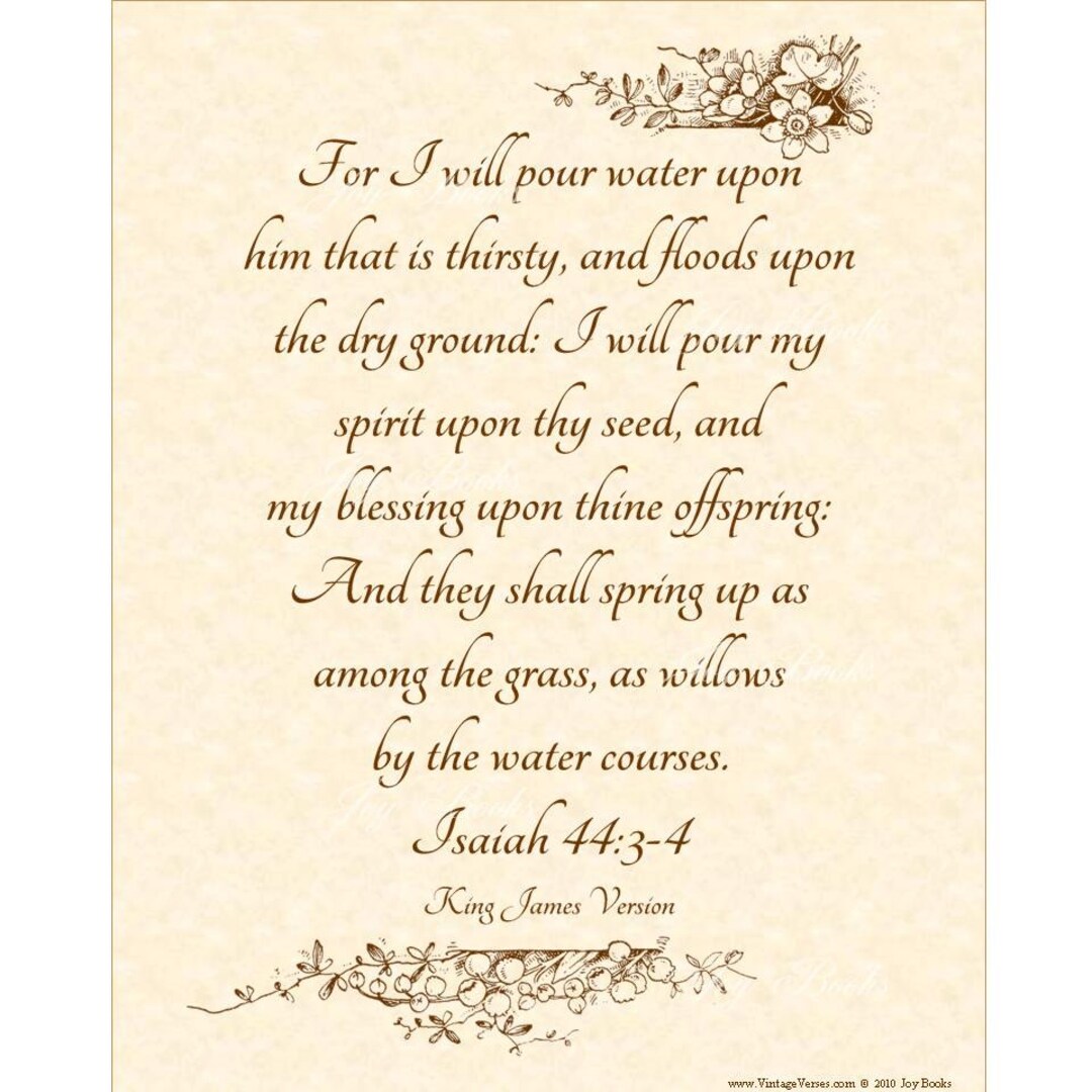 ISAIAH 44:3-4 KJV Christian Home and Office Decor