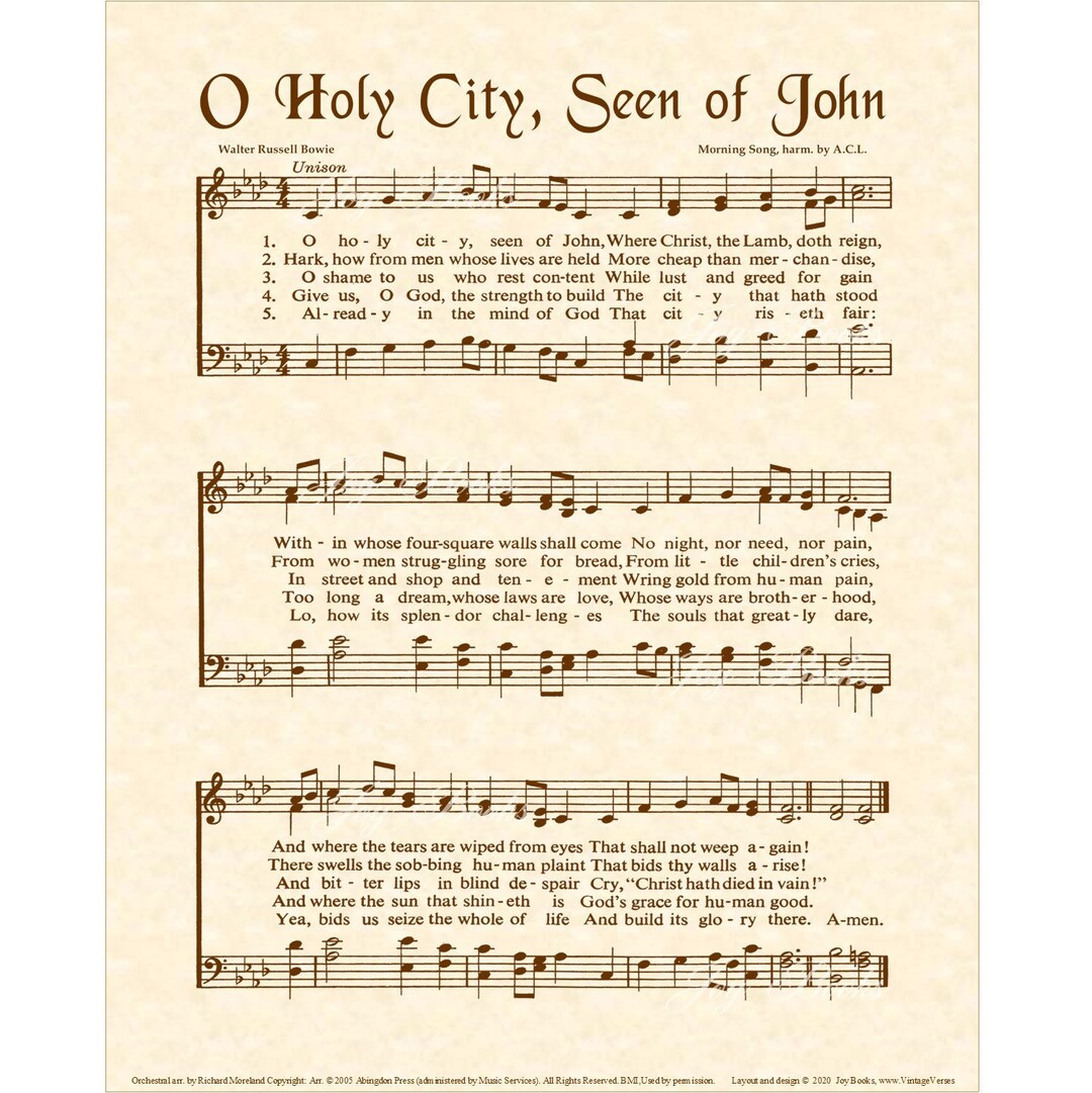 O Holy City Seen of John Christian Home & Office Decor Sheet Music Art