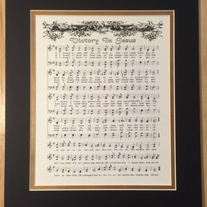 VICTORY IN JESUS 8 x 10 Antique Hymn Art Print Natural Parchment Sepia Brown Ink Other Colors Available Sheet Music Savior Glory Story image 3