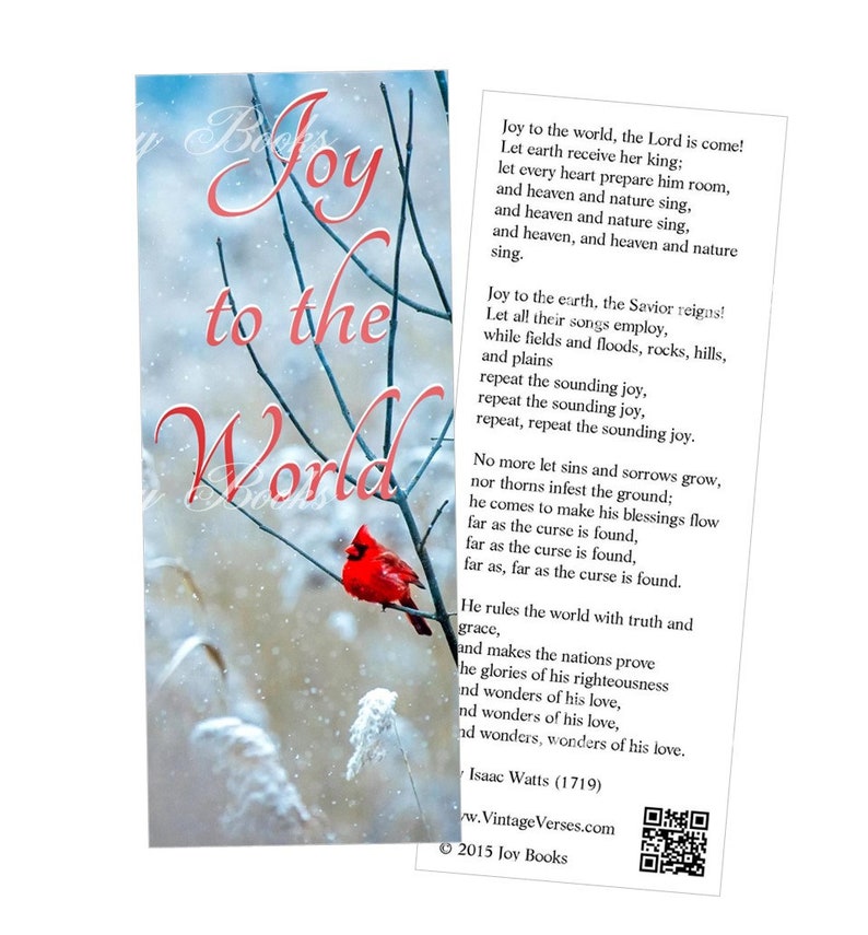 Joy To The World Christmas Carol Bookmarks w Song Lyrics  Etsy