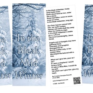 In the Bleak Mid Winter Printed Christmas Carol Bookmarks W Lyrics