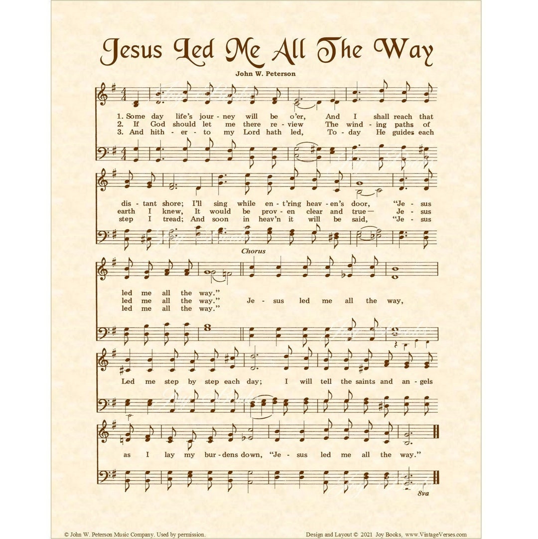 Jesus Led Me All the Way Christian Home & Office Decor Sheet Music Wall Art Hymn on Parchment