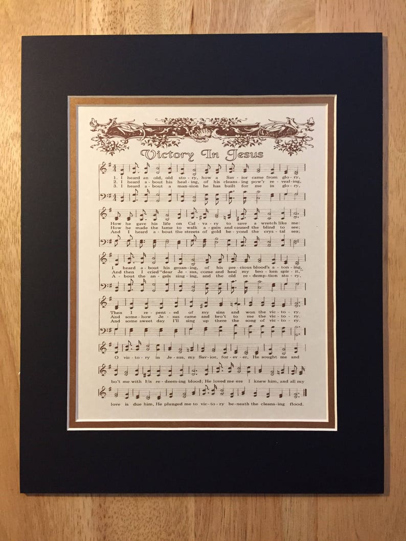 VICTORY IN JESUS 8 x 10 Antique Hymn Art Print Natural Parchment Sepia Brown Ink Other Colors Available Sheet Music Savior Glory Story image 4