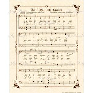BE THOU My VISION - Vintage Verses Hymn On Parchment Christian Home & Office Decor Sheet Music Art Faith Inspirational Wall Art Celtic Irish