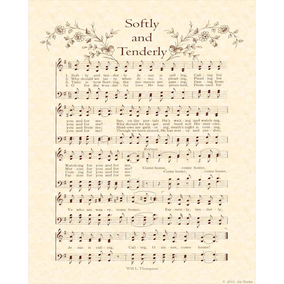 SOFTLY AND TENDERLY --- 8 X 10 Antique Hymn Art Print Sheet Music - Etsy