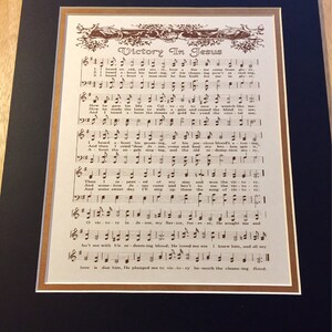 VICTORY IN JESUS 8 x 10 Antique Hymn Art Print Natural Parchment Sepia Brown Ink Other Colors Available Sheet Music Savior Glory Story image 8