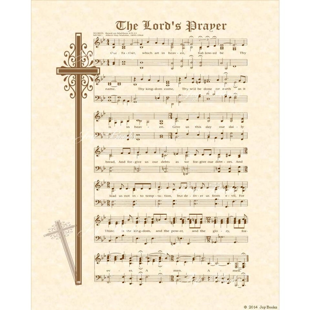 The Lords Prayer Hymn Matthew 6:9-13 Sheet Music Wall Art Christian ...