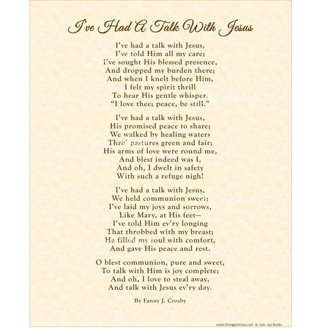 I've Had A Talk With Jesus Fanny Crosby Home & Office Decor Calligraphy