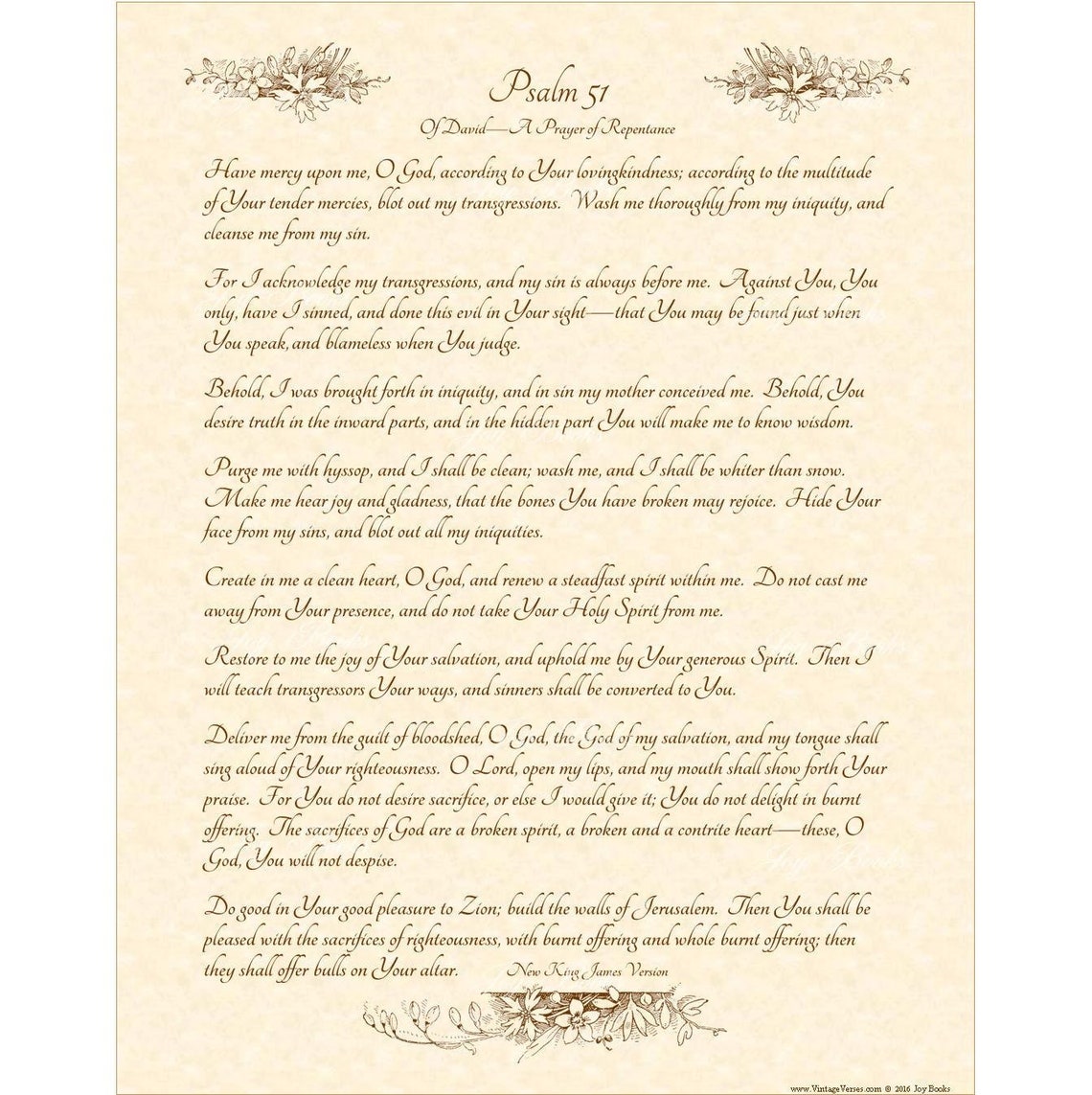 PSALM 51 NKJV Calligraphy Wall Art Print On Parchment Sepia Etsy PSALM 51 NKJV Calligraphy Wall Art Print On Parchment Sepia Etsy
