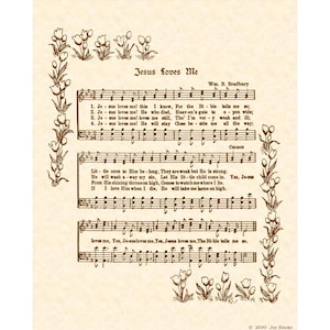 JESUS LOVES ME Hymn On Parchment Wall Art Christian Home & Office Decor Sheet Music Art Faith Inspirational Nursery Art Child Birthday Gift
