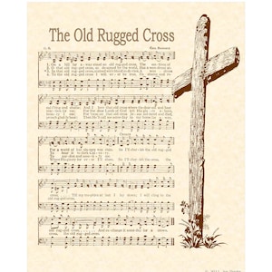 OLD RUGGED CROSS - Hymn On Parchment Wall Art Vintage Verses Sheet Music Christian Home & Office Decor Farmhouse Style Faith Inspirational