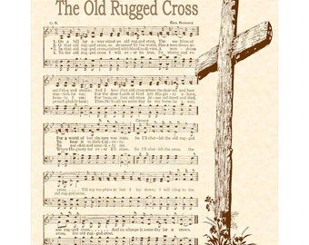 OLD RUGGED CROSS - Hymn On Parchment Wall Art Vintage Verses Sheet Music Christian Home & Office Decor Farmhouse Style Faith Inspirational