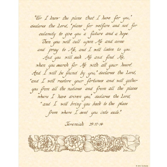 Jeremiah 29 11 14 11 X 14 Hand Written Calligraphy Art Etsy