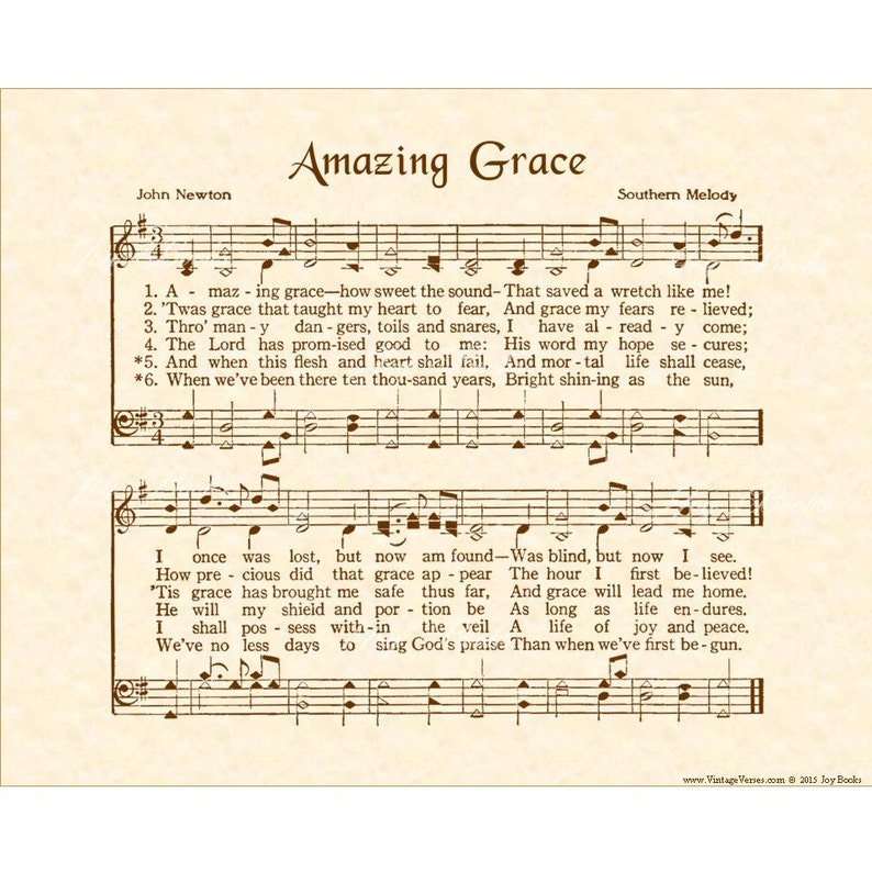 AMAZING GRACE Hymn Art Custom Christian Home Decor VintageVerses Sheet Music Inspirational Wall Art When We've Been There Ten Thousand Years image 1