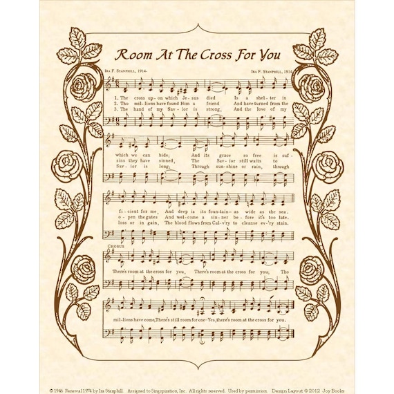 Theres Room At The Cross For You Christian Home Decor Sheet Music Wall Art Vintage Verses Hymn Inspirational The Cross Upon Which Jesus Died