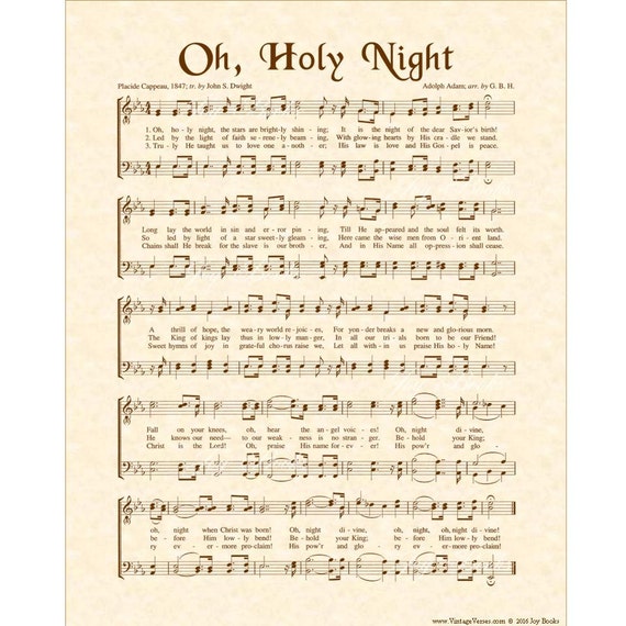 OH HOLY NIGHT - 11x14 Antique Hymn Art Print Vintage Verses Sheet Music  Natural Parchment Sepia Brown Ink O Night Divine Savior Lord Christ