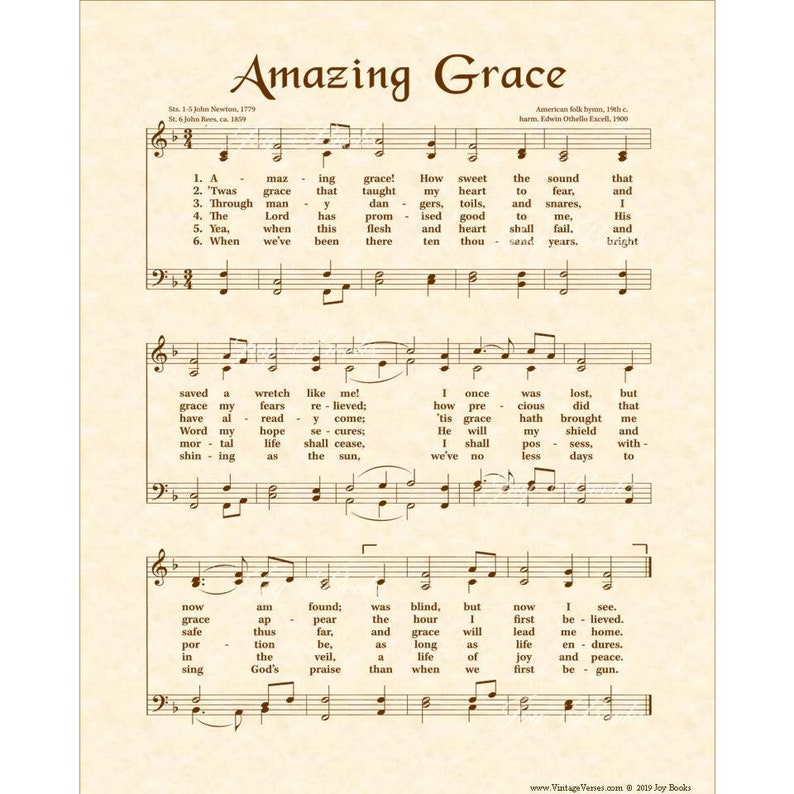 AMAZING GRACE Hymn Art Custom Christian Home Decor Vintage Verses Sheet Music Inspirational Wall Art When We've Been There Ten Thousand Year image 1