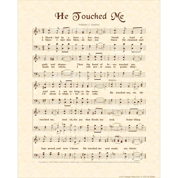 He Touched Me Christian Home &amp; Office Decor Sheet Music | Etsy