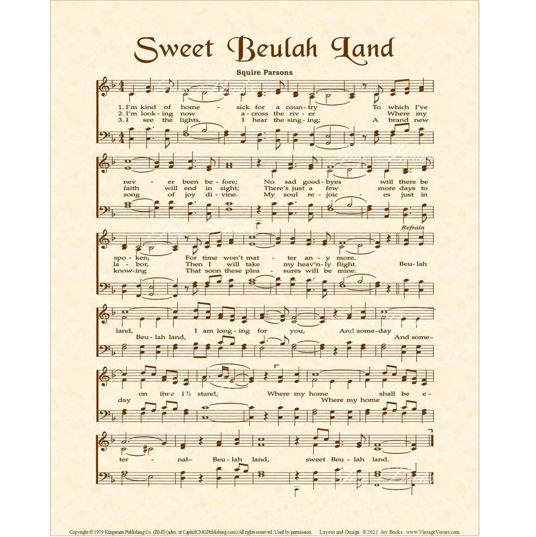 Sweet Beulah Land Christian Home & Office Decor Wall Art Sheet Music