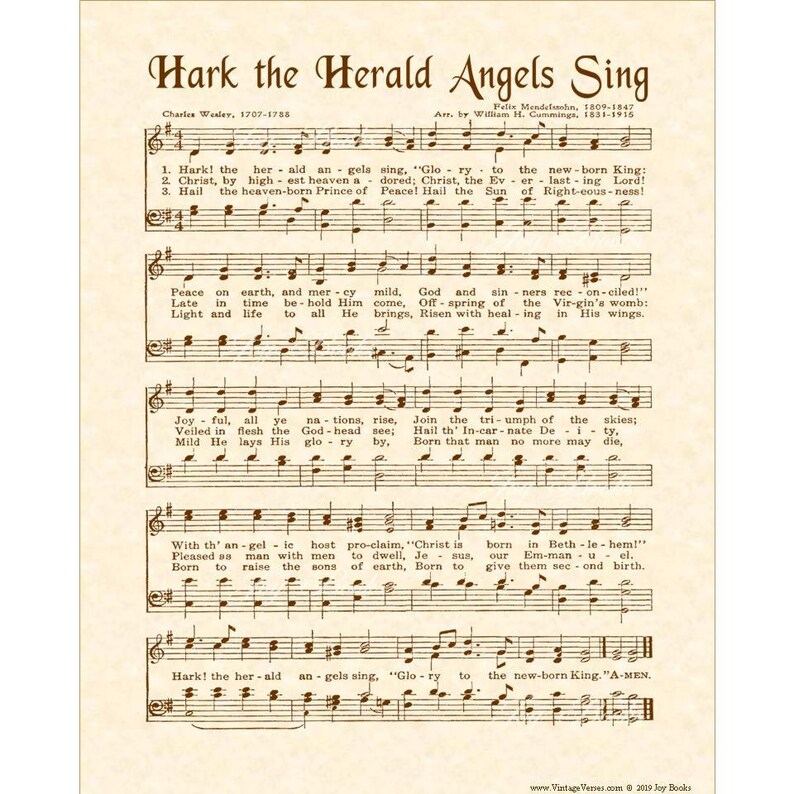 HARK the HERALD ANGELS Sing 8x10 Antique Hymn Art Print - Etsy