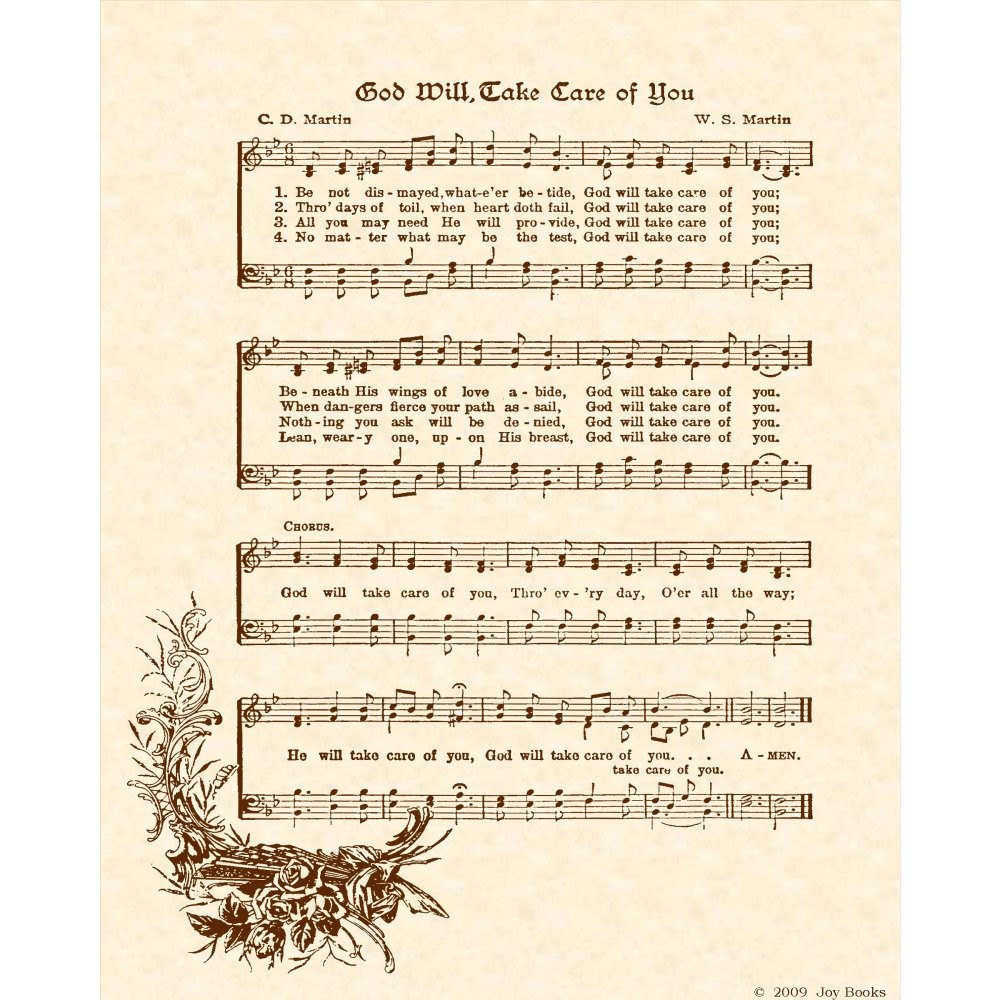 GOD WILL TAKE Care of You Christian Home or Office Decor Sheet Music Wall  Art Vintage Verses Hymn on Parchment Faith Inspirational Wall Art - Etsy