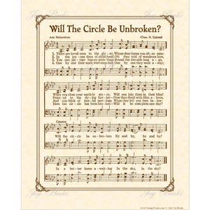 Will The Circle Be Unbroken - Christian Home & Office Decor Sheet Music Wall Art Hymn On Parchment Vintage Verses Farmhouse Southern Gospel