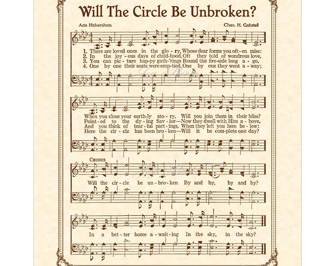 Will the Circle Be Unbroken - Christian Home & Office Decor Sheet Music ...