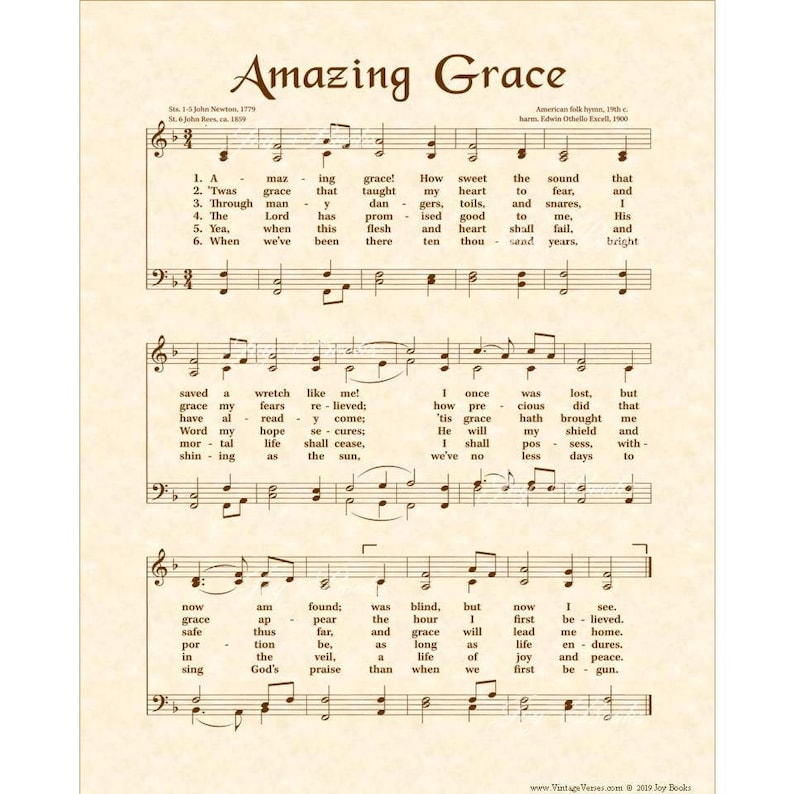 AMAZING GRACE Hymn Art Custom Christian Home Decor Vintage Etsy