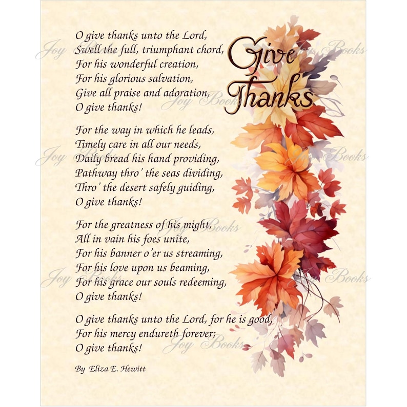 Give Thanks Poem by Eliza E Hewitt - Home & Office Decor Poetry Wall ...