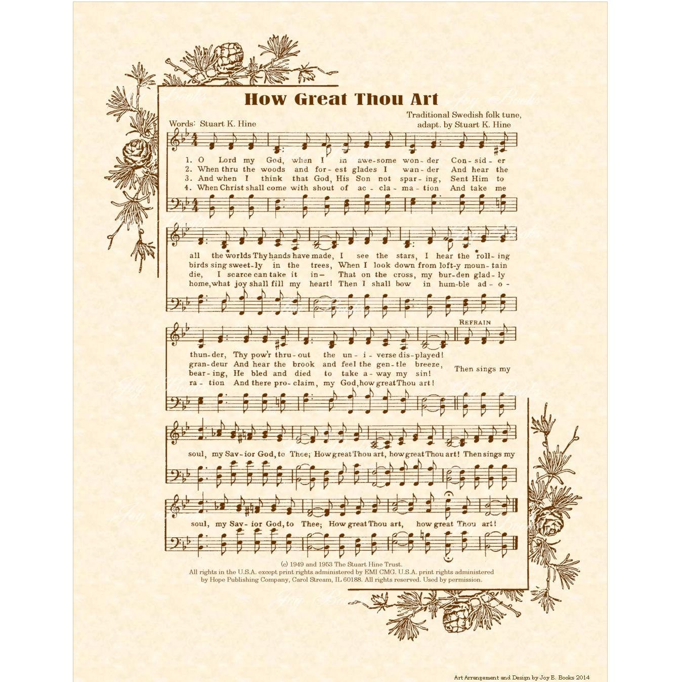 HOW GREAT THOU Art - 11x14 Antique Hymn Art Print on Natural Parchment in  Sepia Brown Ink